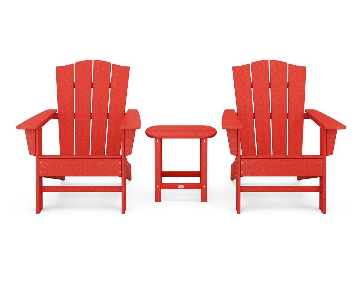 POLYWOOD Wave 3-Piece Adirondack Chair Set with The Crest Chairs in Sunset Red