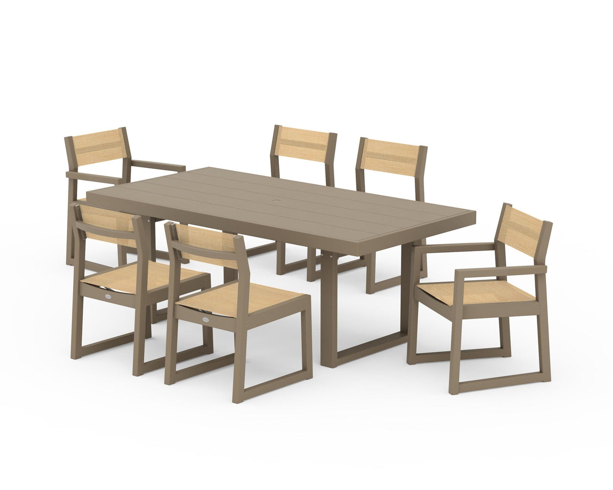 POLYWOOD EDGE Sling 7-Piece Dining Set in Vintage Sahara / Dupioni Apricot