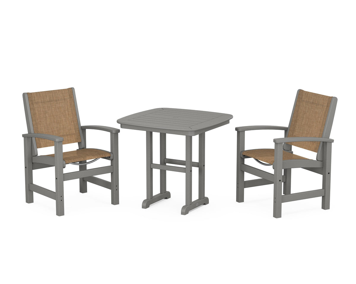 POLYWOOD Coastal 3-Piece Dining Set in Slate Grey / Burlap