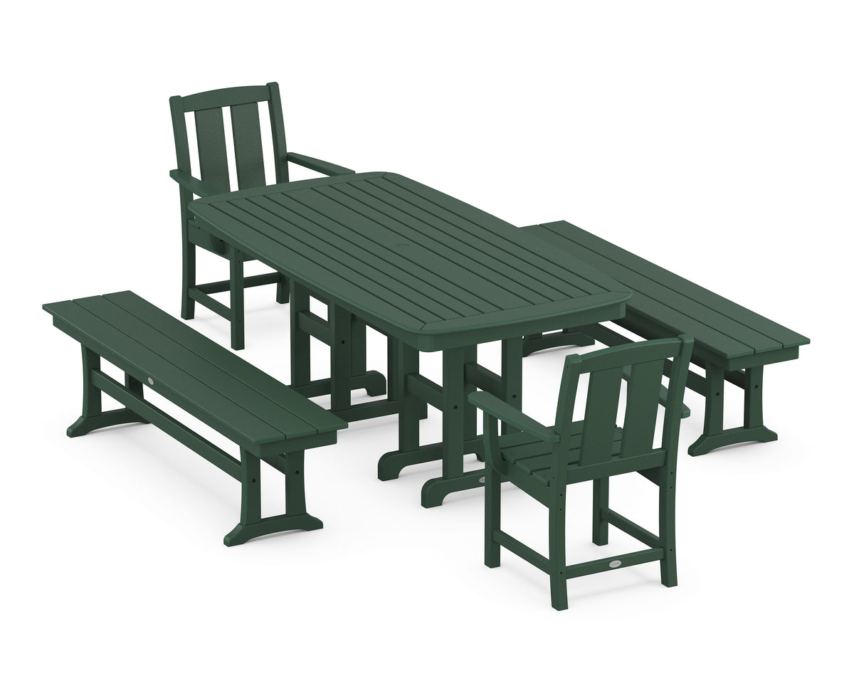 POLYWOOD Mission 5-Piece Dining Set with Benches in Green