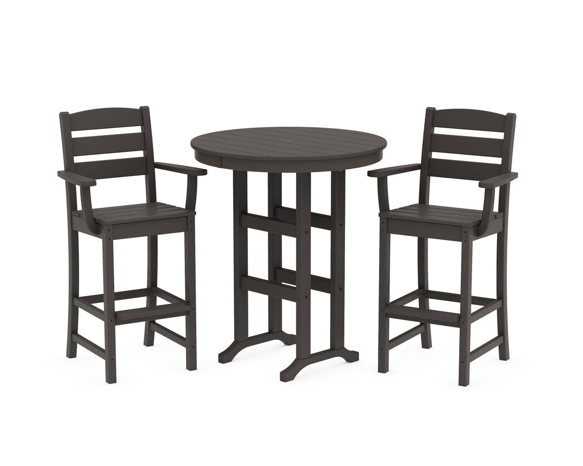 POLYWOOD Lakeside 3-Piece Round Bar Arm Chair Set in Vintage Coffee