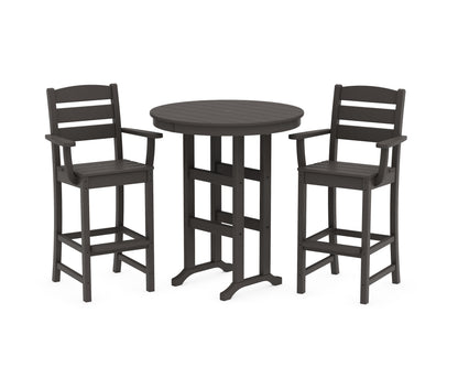 POLYWOOD Lakeside 3-Piece Round Bar Arm Chair Set in Vintage Coffee