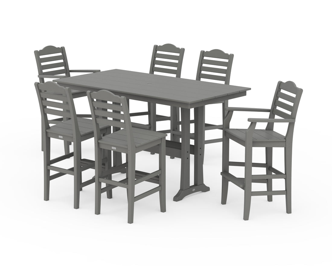 POLYWOOD Savannah 7-Piece Farmhouse Bar Set with Trestle Legs in Slate Grey