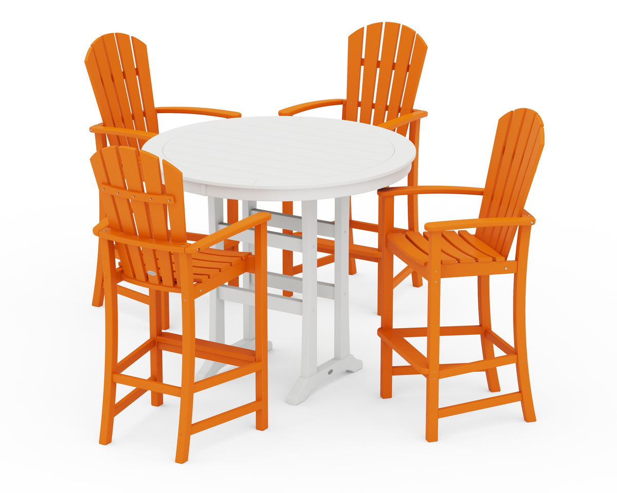 POLYWOOD Palm Coast 5-Piece Round Bar Set in Tangerine / White