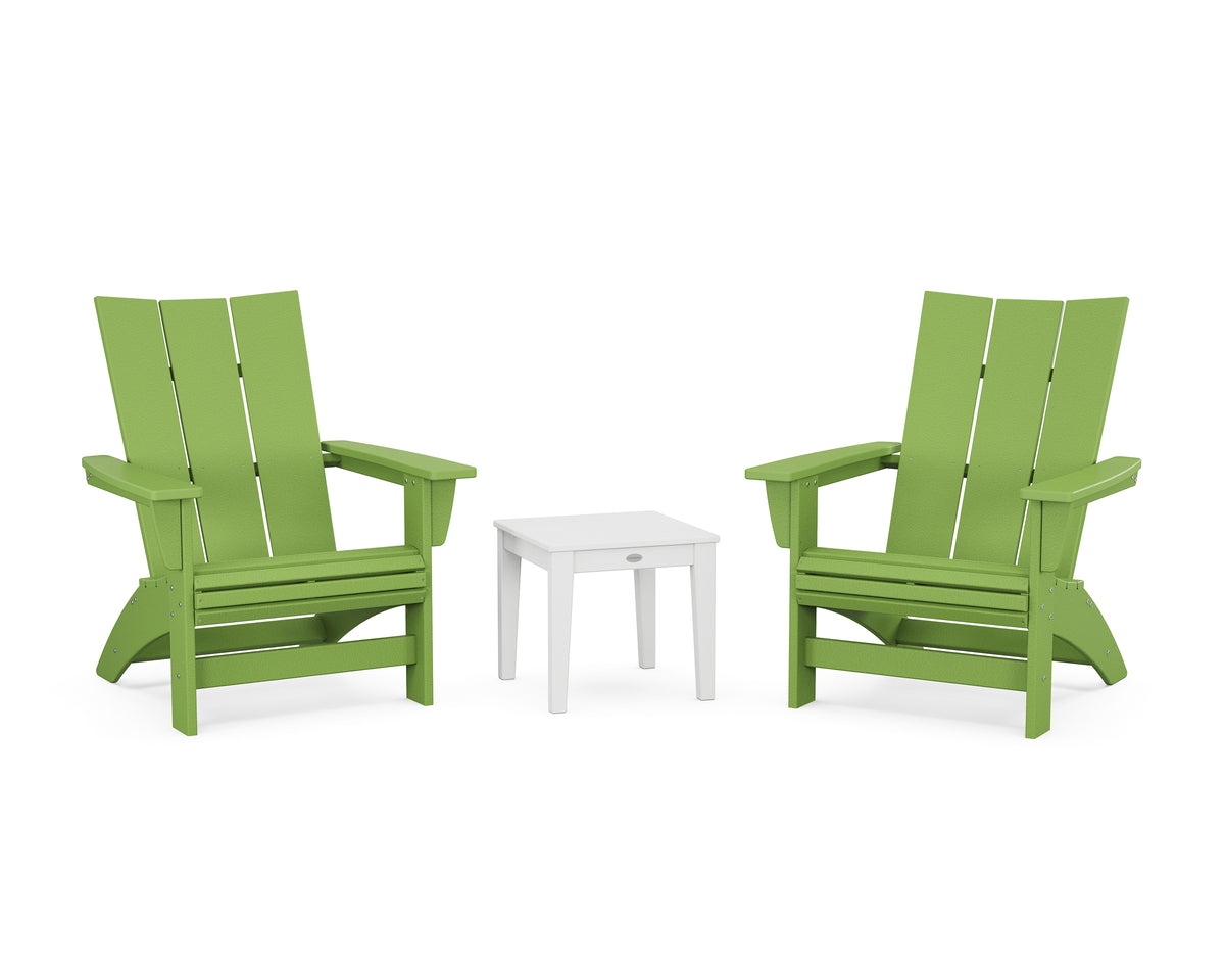 POLYWOOD 3-Piece Modern Grand Adirondack Set in Lime / White