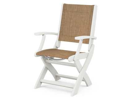 POLYWOOD Coastal Folding Chair in Vintage White with Vintage White arms and Burlap sling
