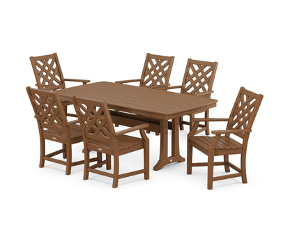 POLYWOOD Wovendale Arm Chair 7-Piece Dining Set with Trestle Legs in Teak