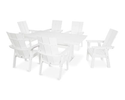 POLYWOOD Modern Curveback Adirondack 7-Piece Farmhouse Dining Set with Trestle Legs in Vintage White