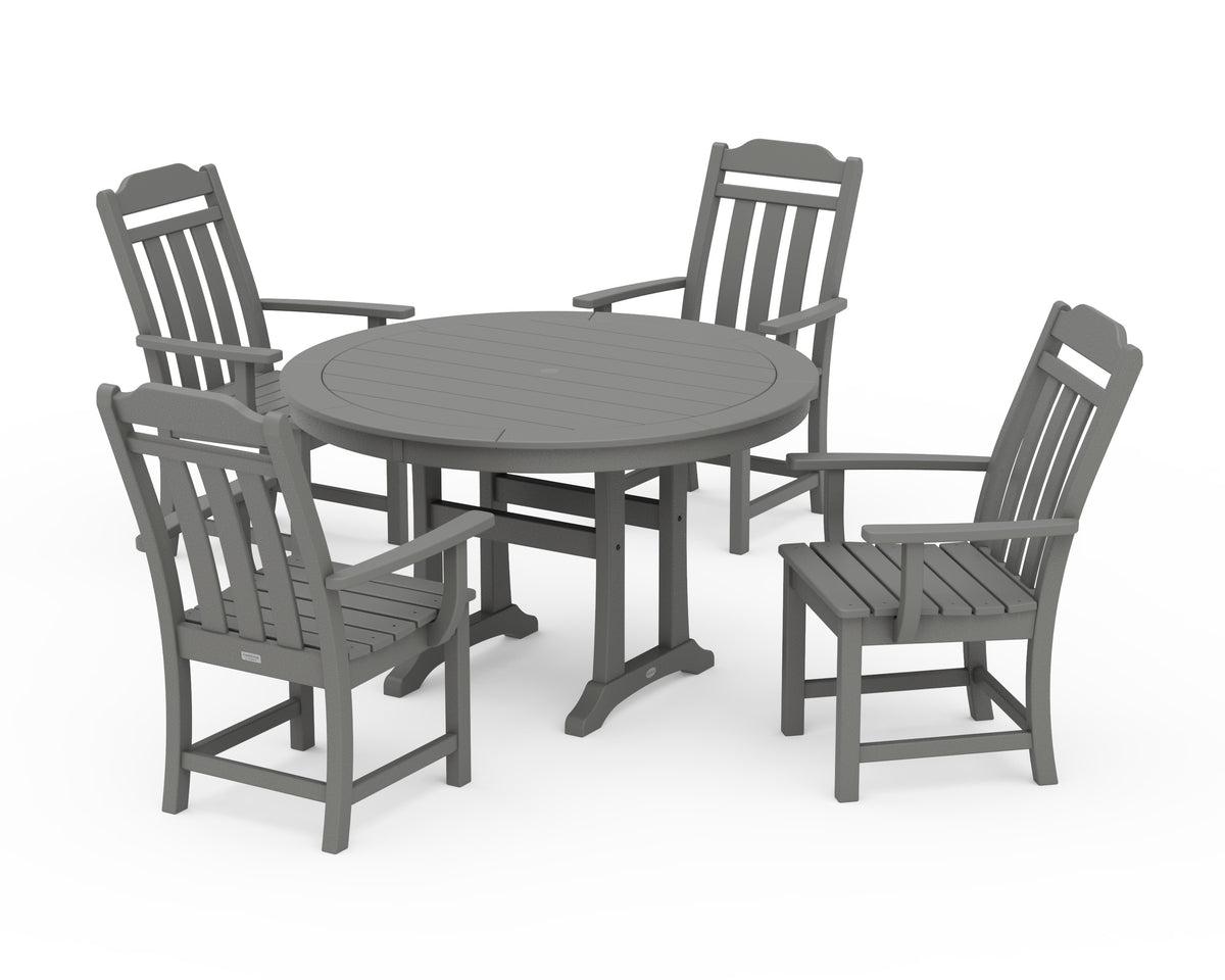 POLYWOOD Cottage 5-Piece Round Dining Set with Trestle Legs in Slate Grey
