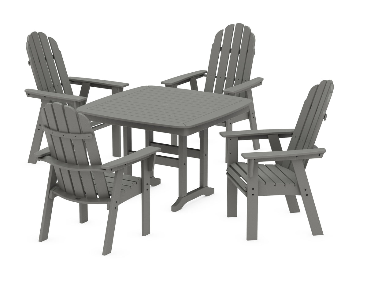 POLYWOOD Vineyard Curveback Adirondack 5-Piece Dining Set - 44" Table in Slate Grey