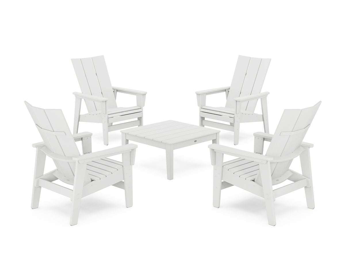 POLYWOOD 5-Piece Modern Grand Upright Adirondack Chair Conversation Group in White