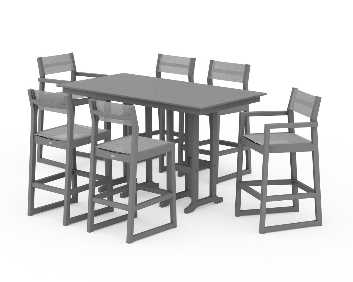 POLYWOOD EDGE Sling 7-Piece Farmhouse Bar Set in Slate Grey / Metallic