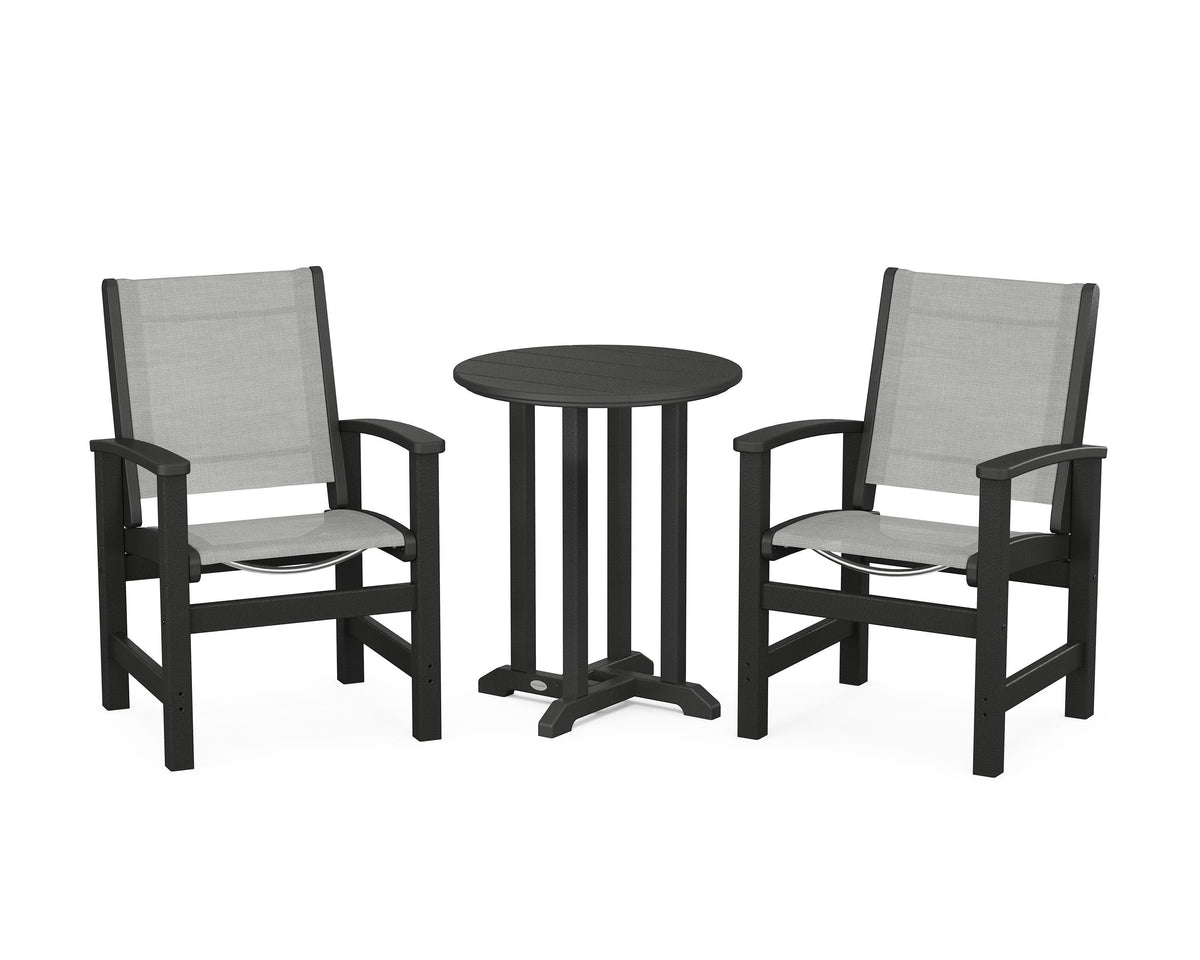 POLYWOOD Coastal 3-Piece Round Bistro Dining Set in Black / Metallic
