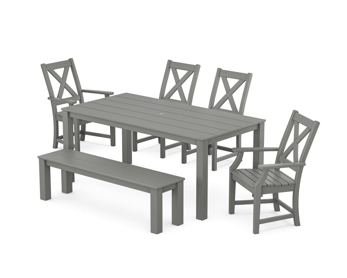 POLYWOOD Braxton 6-Piece Parsons Dining Set with Bench with Braxton Dining Side Chair in Slate Grey