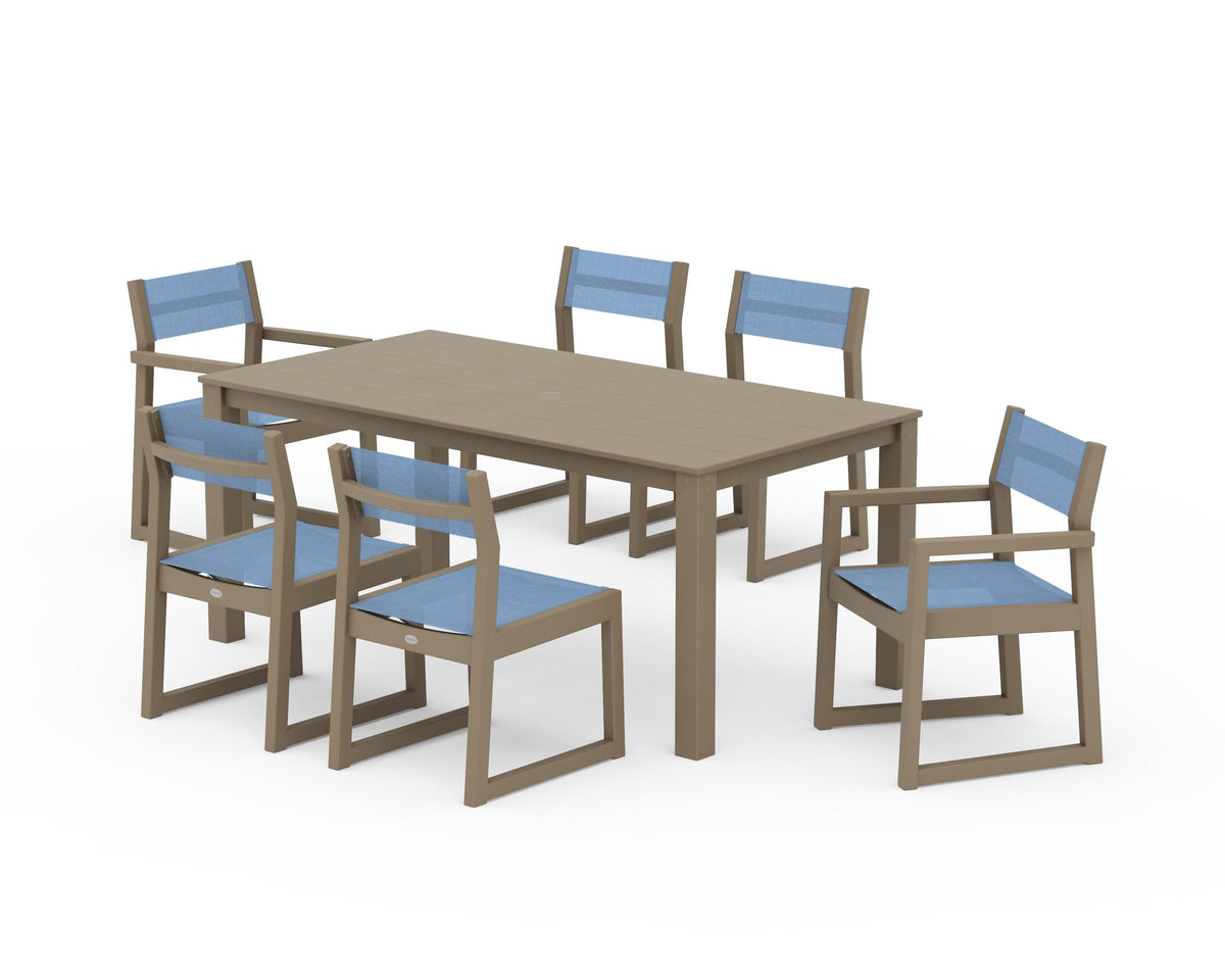 POLYWOOD EDGE Sling 7-Piece Parsons Dining Set in Vintage Sahara / Poolside