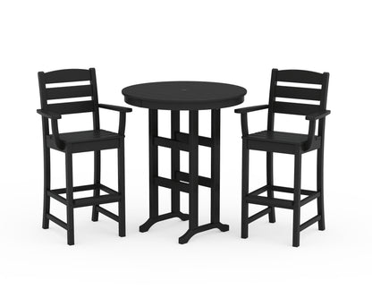 POLYWOOD Lakeside 3-Piece Round Bar Arm Chair Set in Black