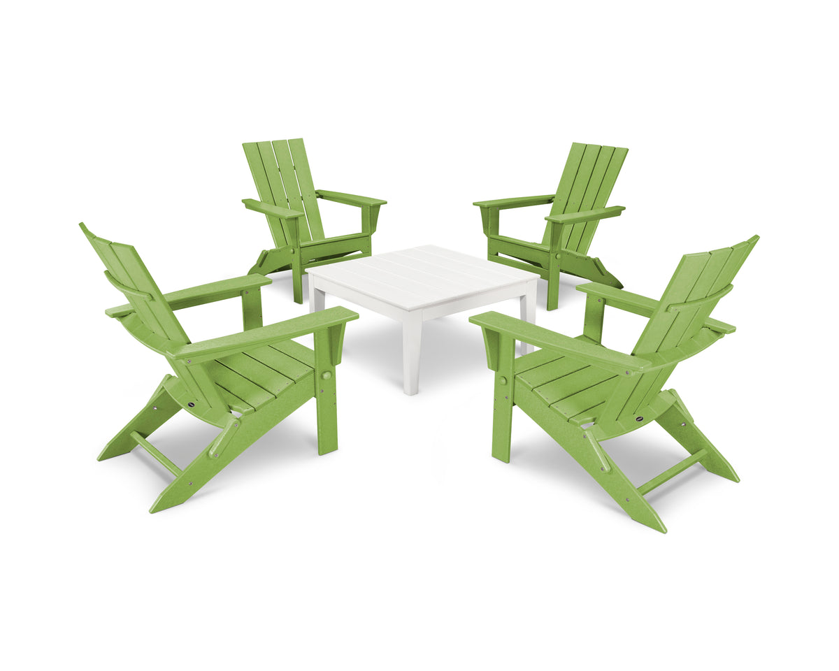 POLYWOOD Quattro Folding Chair 5-Piece Conversation Set in Lime / White