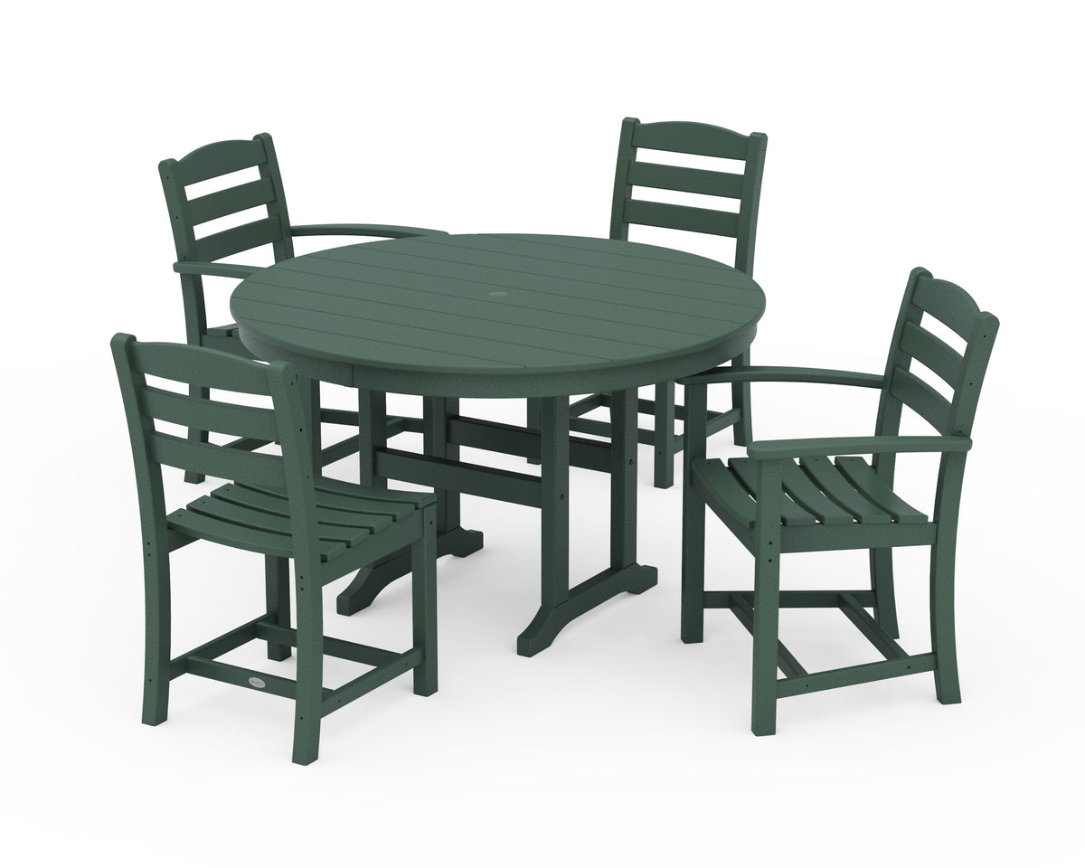 POLYWOOD La Casa Café 5-Piece Round Farmhouse Dining Set with Arm and Side Chairs in Green