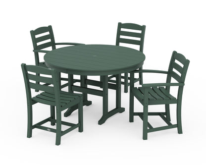 POLYWOOD La Casa Café 5-Piece Round Farmhouse Dining Set with Arm and Side Chairs in Green