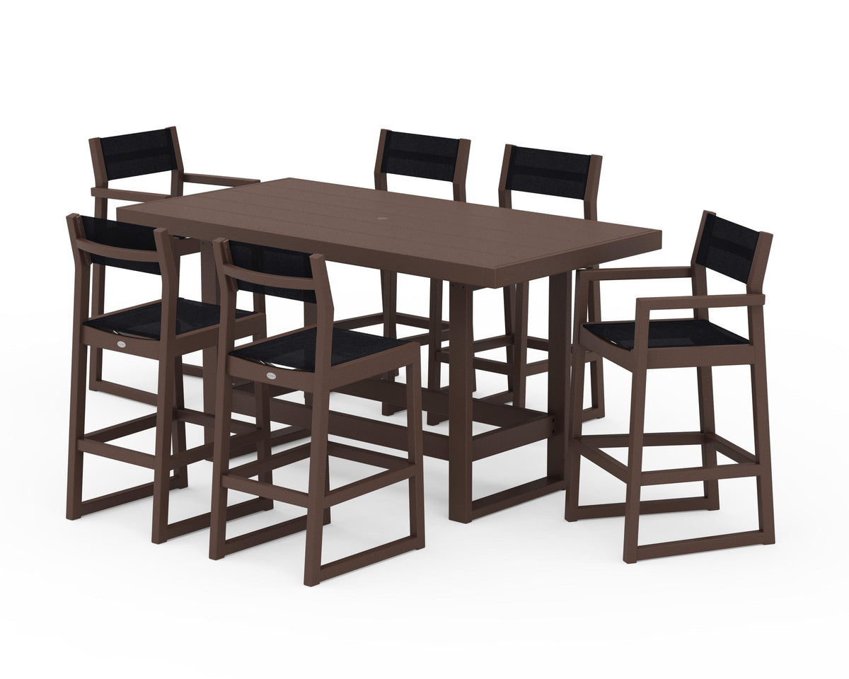 POLYWOOD EDGE Sling 7-Piece Bar Table Set in Mahogany / Black