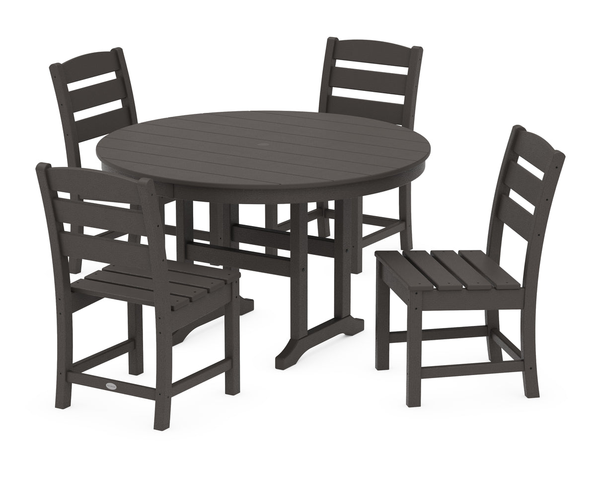 POLYWOOD Lakeside 5-Piece Farmhouse Side Chair Dining Set in Vintage Coffee