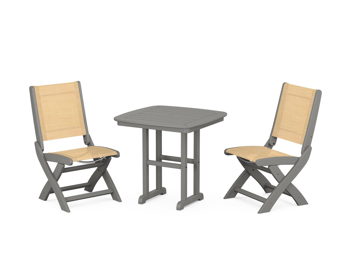 POLYWOOD Coastal Folding Side Chair 3-Piece Dining Set in Slate Grey / Dupioni Apricot