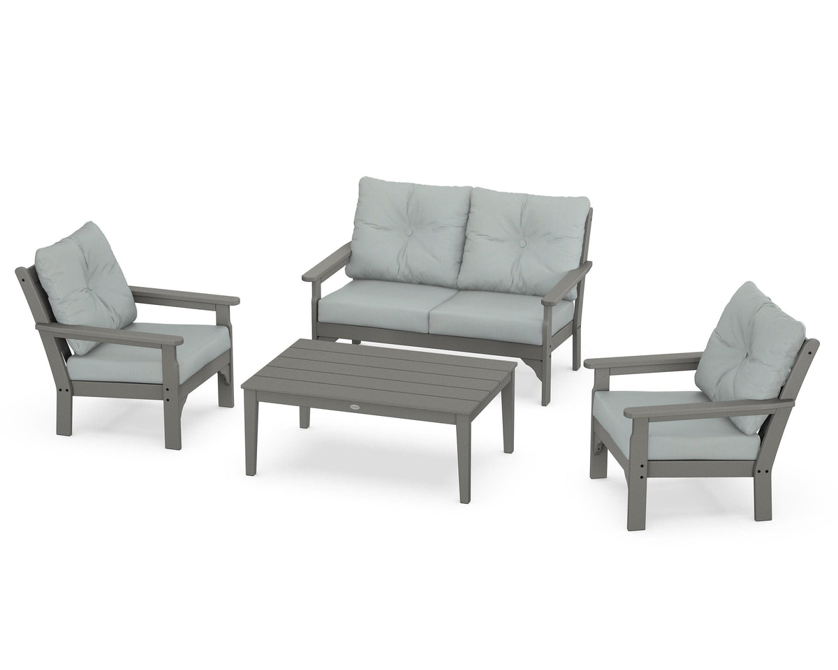 POLYWOOD Vineyard 4-Piece Deep Seating Set with Two Chairs and Loveseat in Slate Grey / Spa