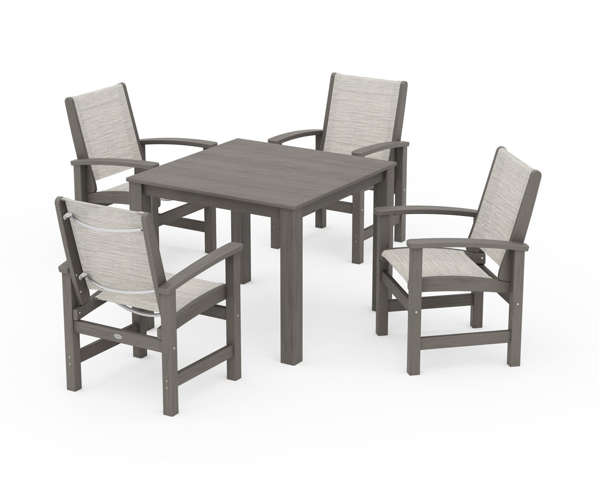 POLYWOOD Coastal 5-Piece Parsons Dining Set in Driftwood / Birch