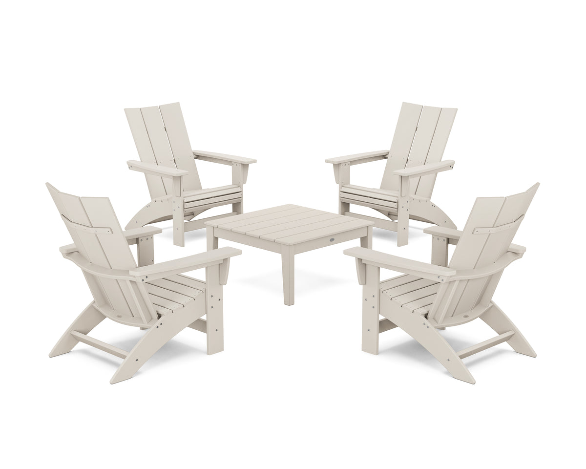 POLYWOOD 5-Piece Modern Grand Adirondack Chair Conversation Group in Sand