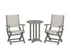 POLYWOOD Coastal Folding 3-Piece Round Bistro Dining Set in Slate Grey / Birch