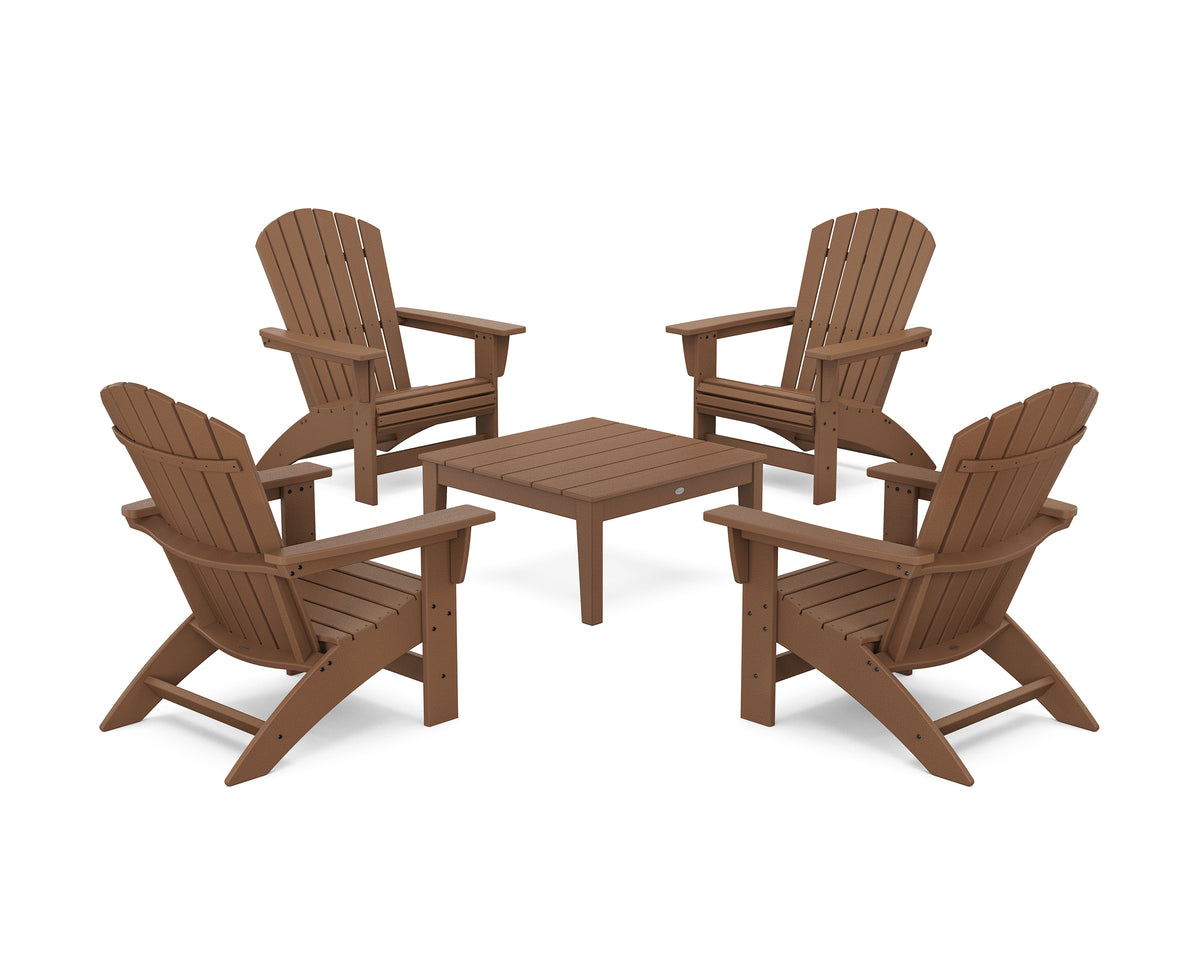 POLYWOOD 5-Piece Nautical Grand Adirondack Chair Conversation Group in Teak