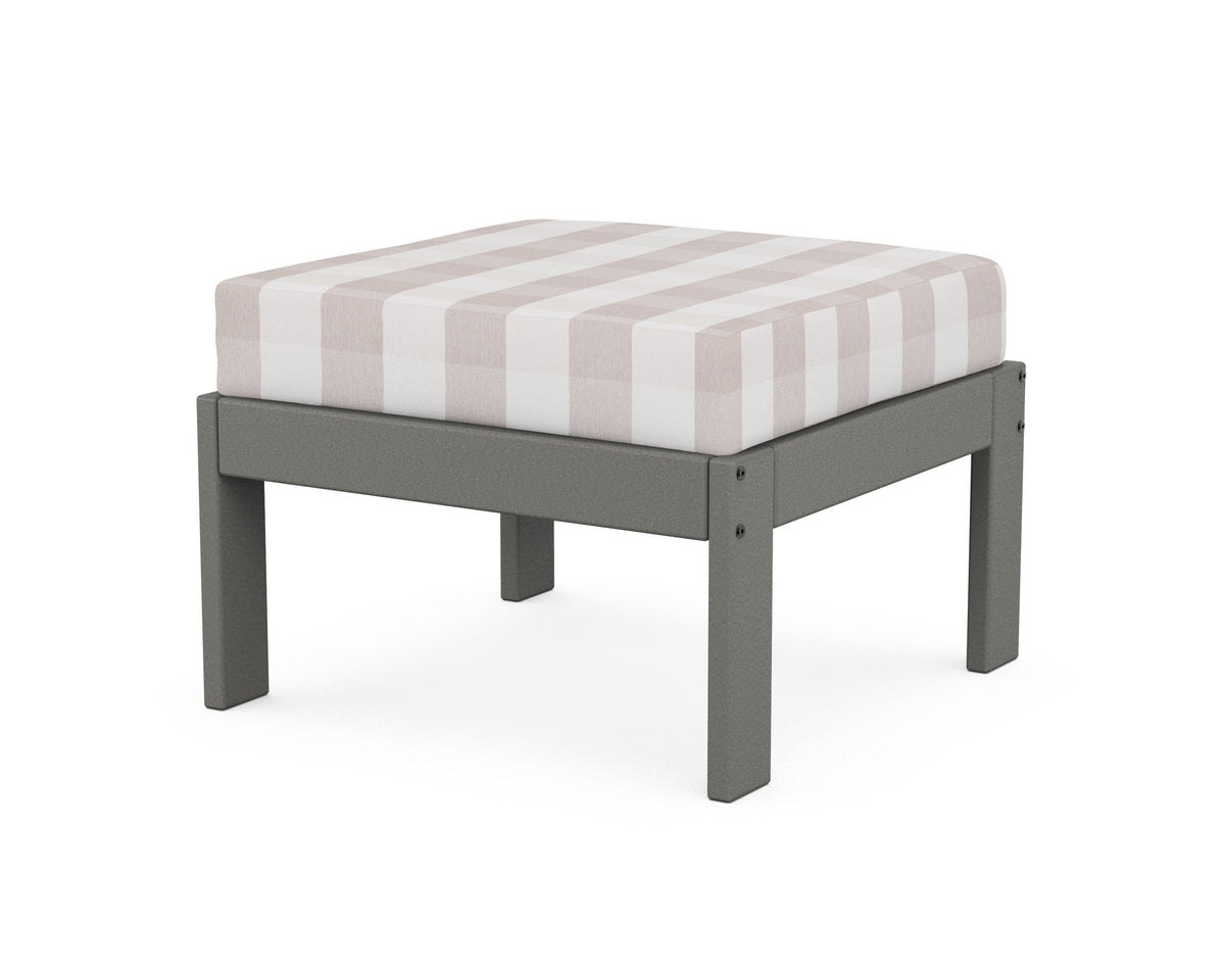 POLYWOOD Vineyard Modular Ottoman in Slate Grey / Buffalo Plaid Dune Burlap