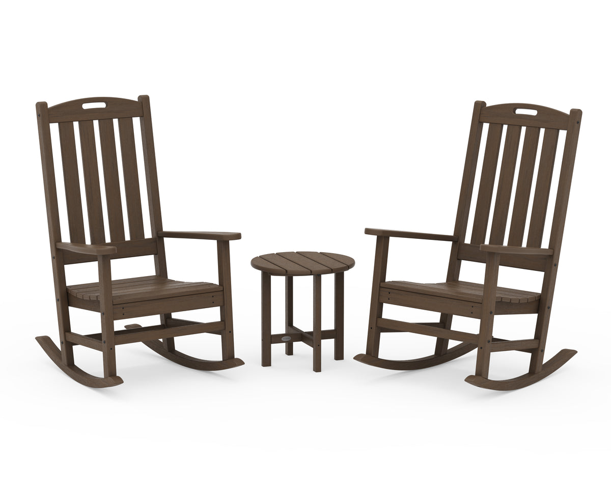 POLYWOOD Nautical 3-Piece Porch Rocking Chair Set with Round 18" Side Table in Kona
