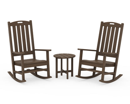 POLYWOOD Nautical 3-Piece Porch Rocking Chair Set with Round 18" Side Table in Kona