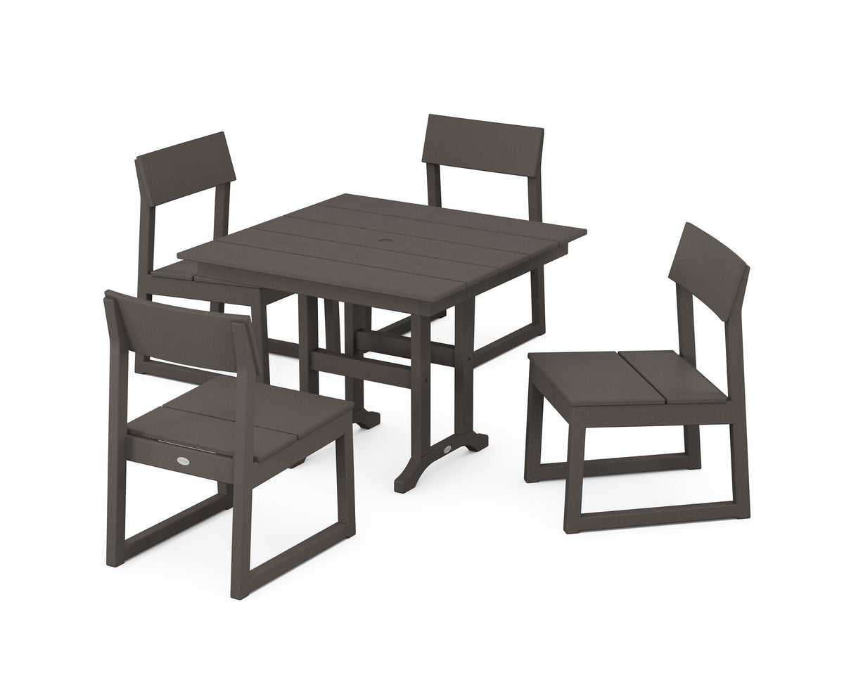 POLYWOOD EDGE Side Chair 5-Piece Farmhouse Dining Set in Vintage Coffee