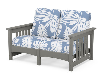 POLYWOOD Club Mission Loveseat in Slate Grey / Leaf Sky Blue