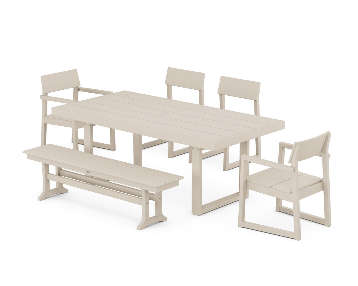 POLYWOOD EDGE 6-Piece Dining Set with Bench (EDGE 40" x 78" Table) in Sand
