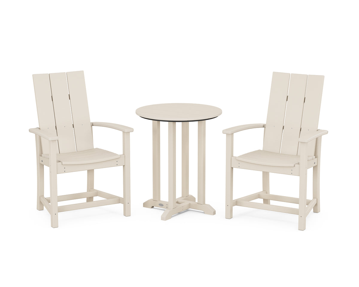 POLYWOOD Modern Adirondack 3-Piece Round Farmhouse Bistro Dining Set in Sand
