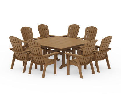 POLYWOOD Nautical Curveback Adirondack 9-Piece Square Dining Set with Trestle Legs in Natural