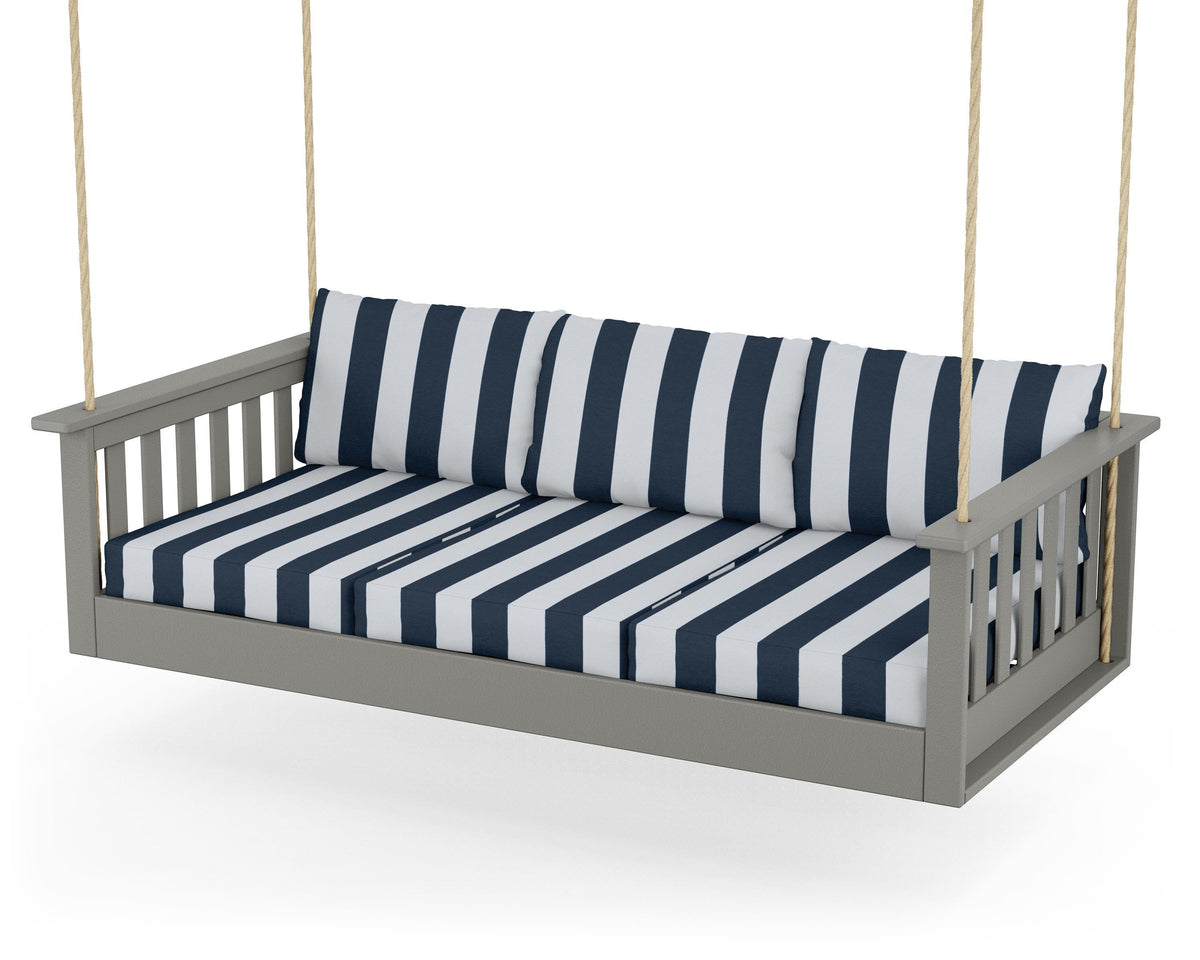 POLYWOOD Vineyard Daybed Swing in Slate Grey / Cabana Stripe Marine Indigo