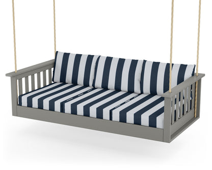 POLYWOOD Vineyard Daybed Swing in Slate Grey / Cabana Stripe Marine Indigo