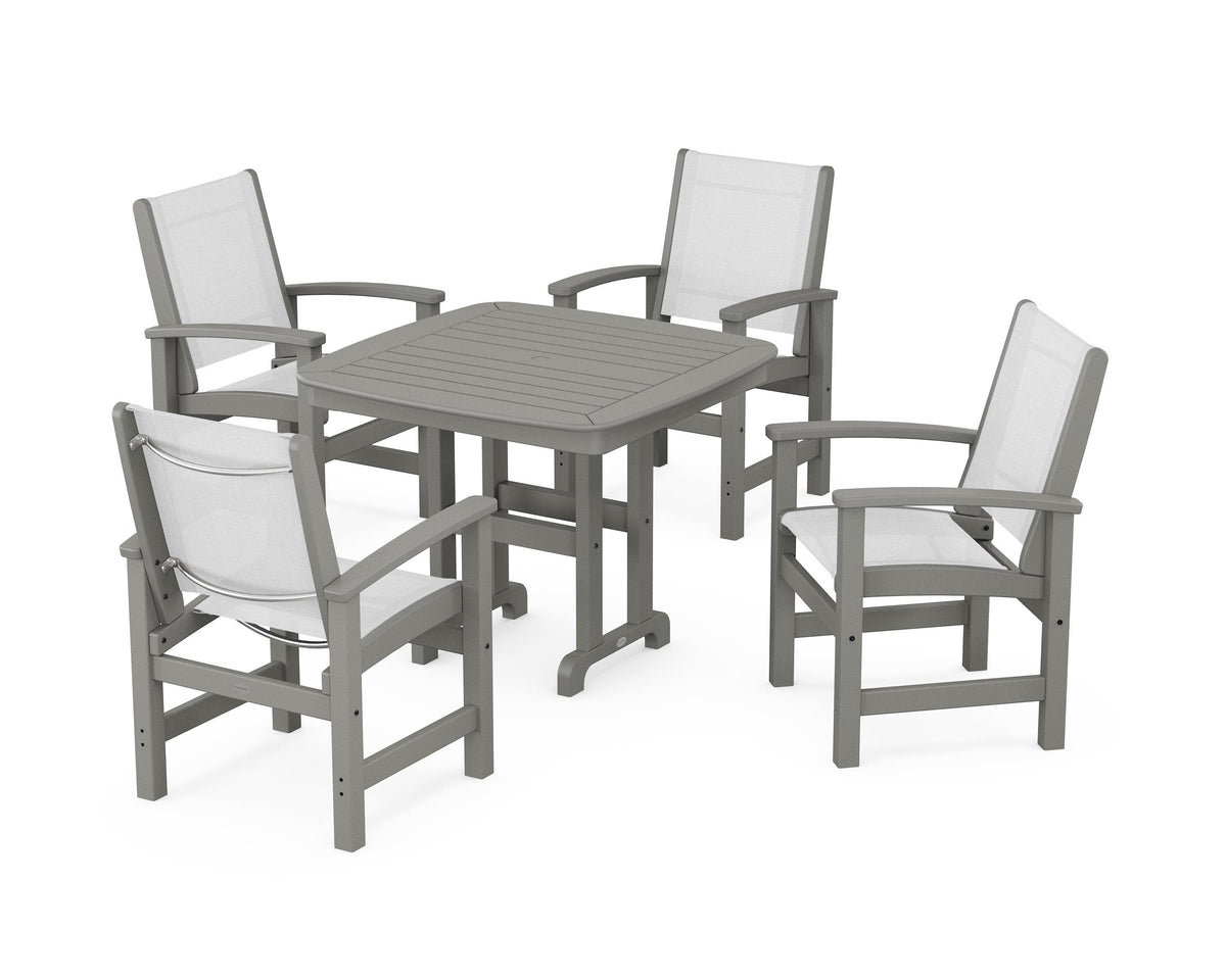 POLYWOOD Coastal 5-Piece Dining Set with Nautical 37" Dining Table in Slate Grey / White
