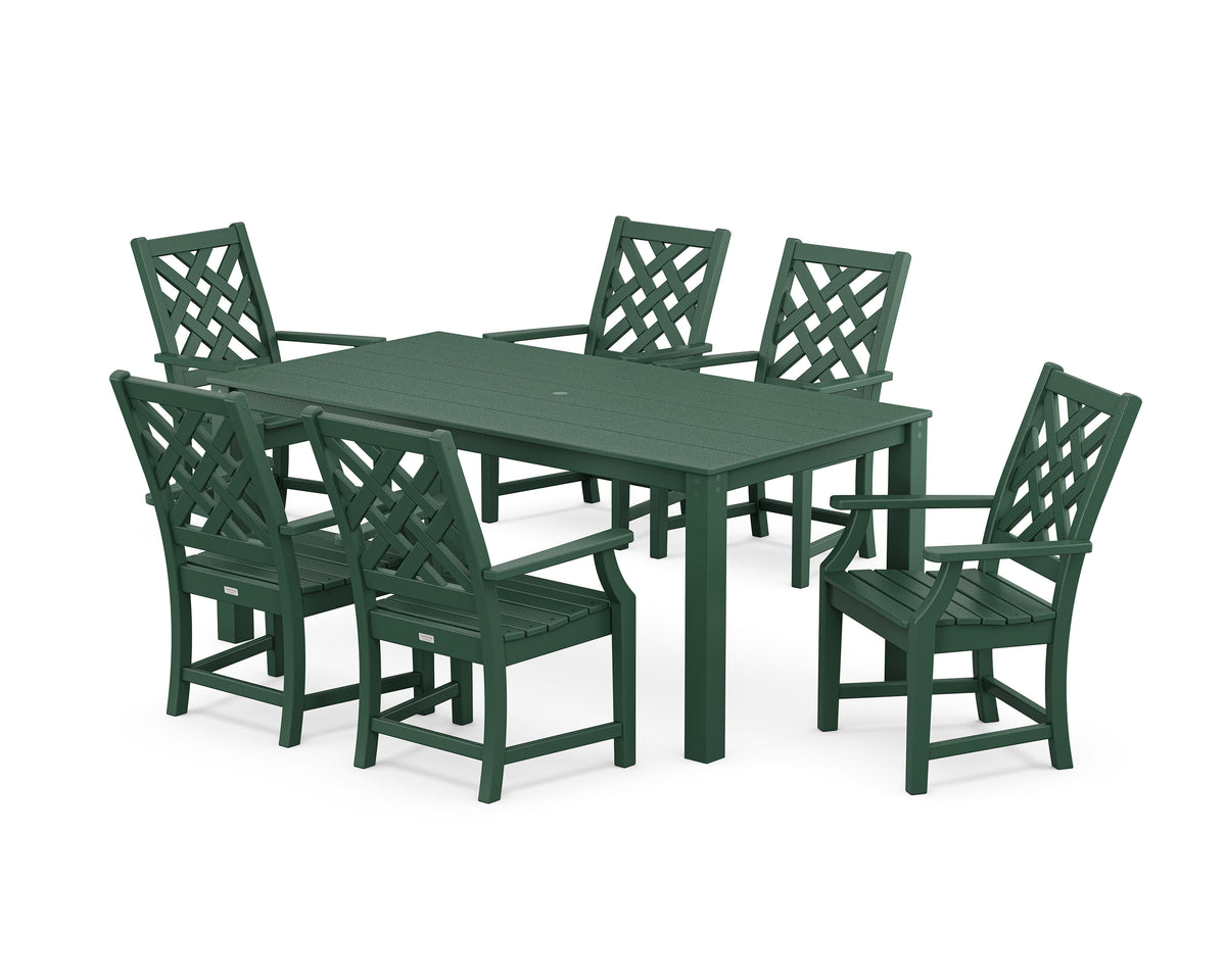 POLYWOOD Wovendale Arm Chair 7-Piece Parsons Dining Set in Green