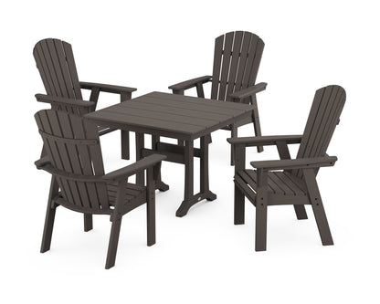 POLYWOOD Nautical Adirondack 5-Piece Farmhouse Dining Set with Trestle Legs - 37" Table in Vintage Coffee