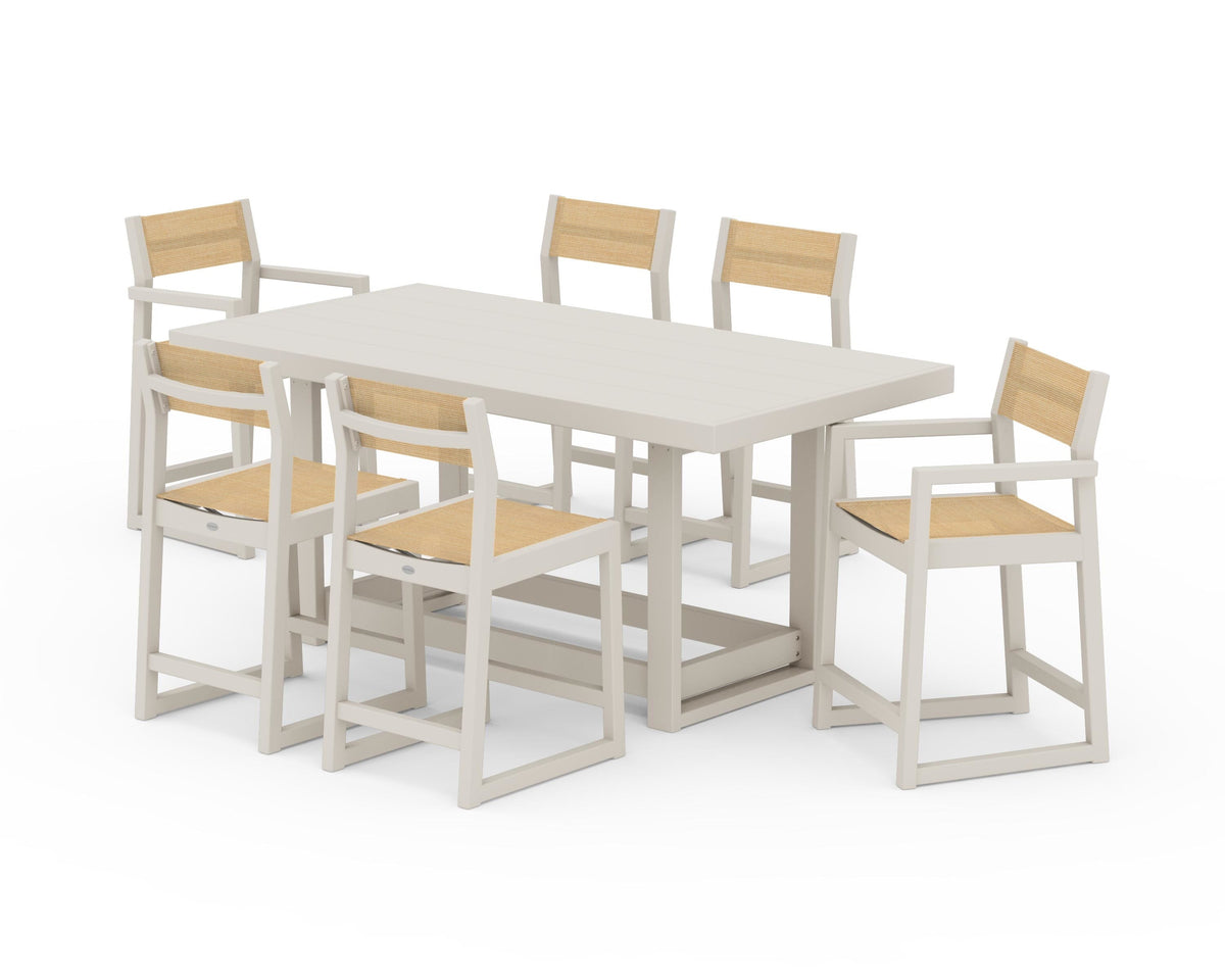 POLYWOOD EDGE Sling 7-Piece Counter Table Set in Sand / Dupioni Apricot