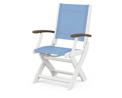 POLYWOOD Coastal Folding Chair in White with Kona arms and Poolside sling