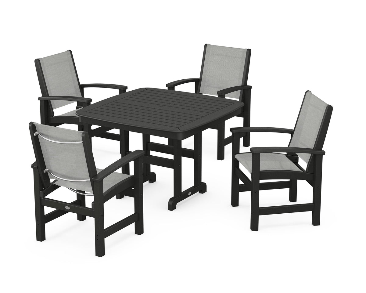 POLYWOOD Coastal 5-Piece Dining Set with Nautical 44" Dining Table in Black / Metallic