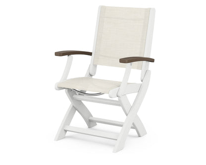 POLYWOOD Coastal Folding Chair in White with Kona arms and Parchment sling