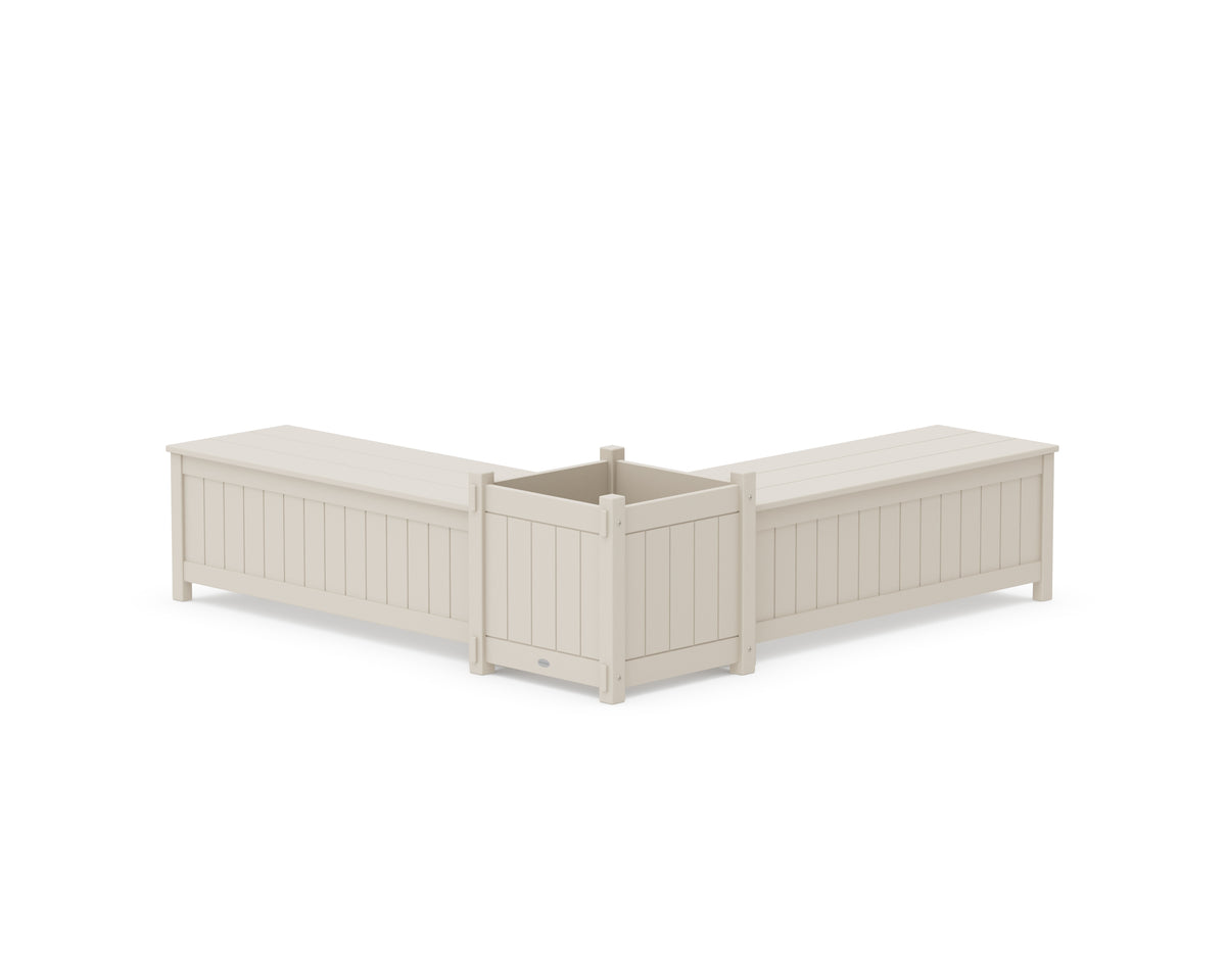 POLYWOOD 48" Vineyard L-Shaped Planter Storage Bench Set - Large in Sand