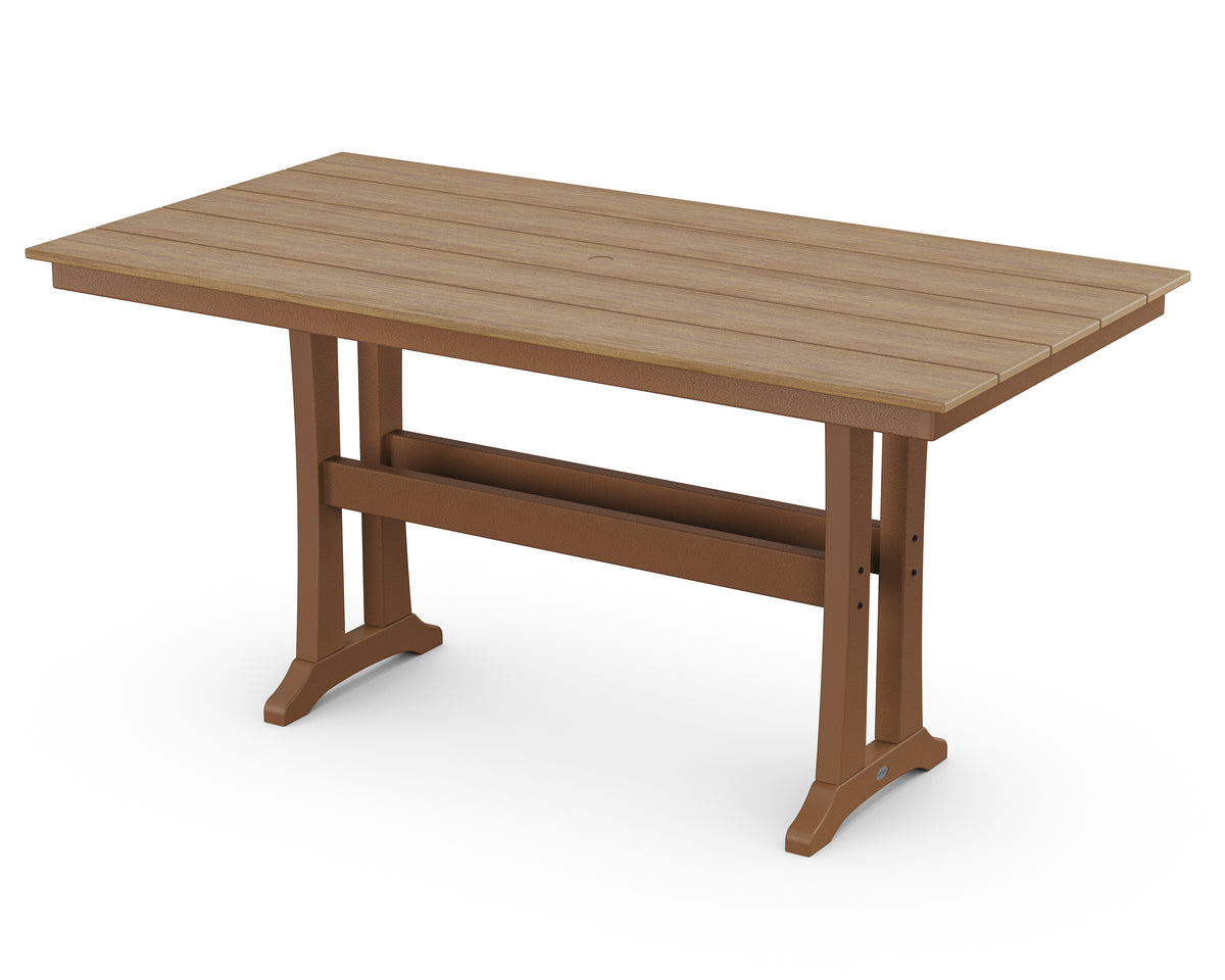 POLYWOOD Farmhouse Trestle 37" x 72" Counter Table in Teak / Natural
